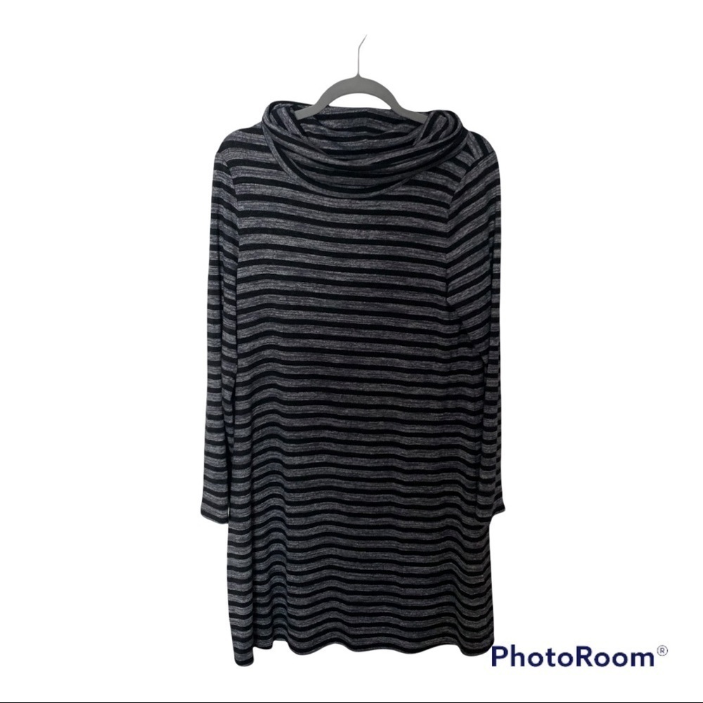 Market & Spruce black and grey stripe comfy turtleneck sweater dress size L